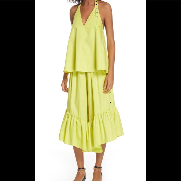 Tibi Pants Tibi Ruffle Jumpsuit Tibi Poplin Ruffled Wide Leg Pants